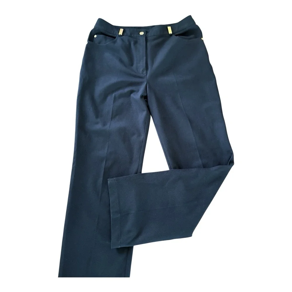 St. John Sport Straight Leg Pant Size 10 Cotton‎ Navy Blue Solid Formal Career
